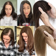 Women Topper REAL Human Hair Top Toupee Piece Clip in REMY Hairpiece Middle Part