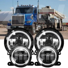 for Freightliner Coronado 7inch Round LED Headlights + 4inch LED Fog Light Combo