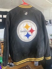 Vintage 90s Pittsburgh Steelers Varsity Leather Jacket Sz Large Logo Athletic