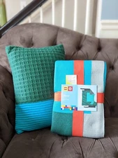 LEGO x TARGET Matching Color Block Sweater Knit Throw Blanket + Pillow Green NEW
