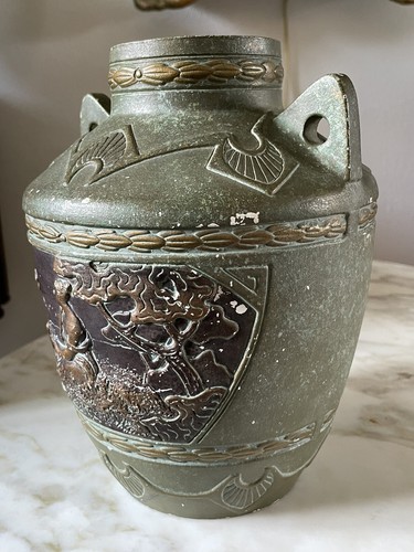 Art Nouveau Wilhelm Schiller & Sons marked WS&S Antique Green Bronze Majolica - Picture 4 of 12
