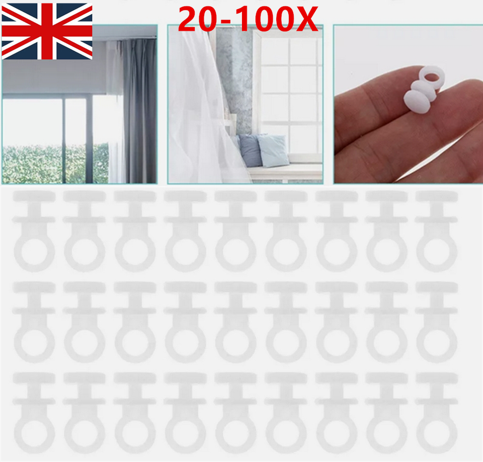 UK 20100X Plastic Curtain Track Glider Hooks Set for Window Door