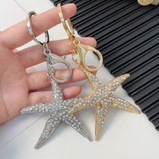 7.3cm Silver/Gold Plated Crystal Starfish Car Keychain Women's Handbag Key Chain