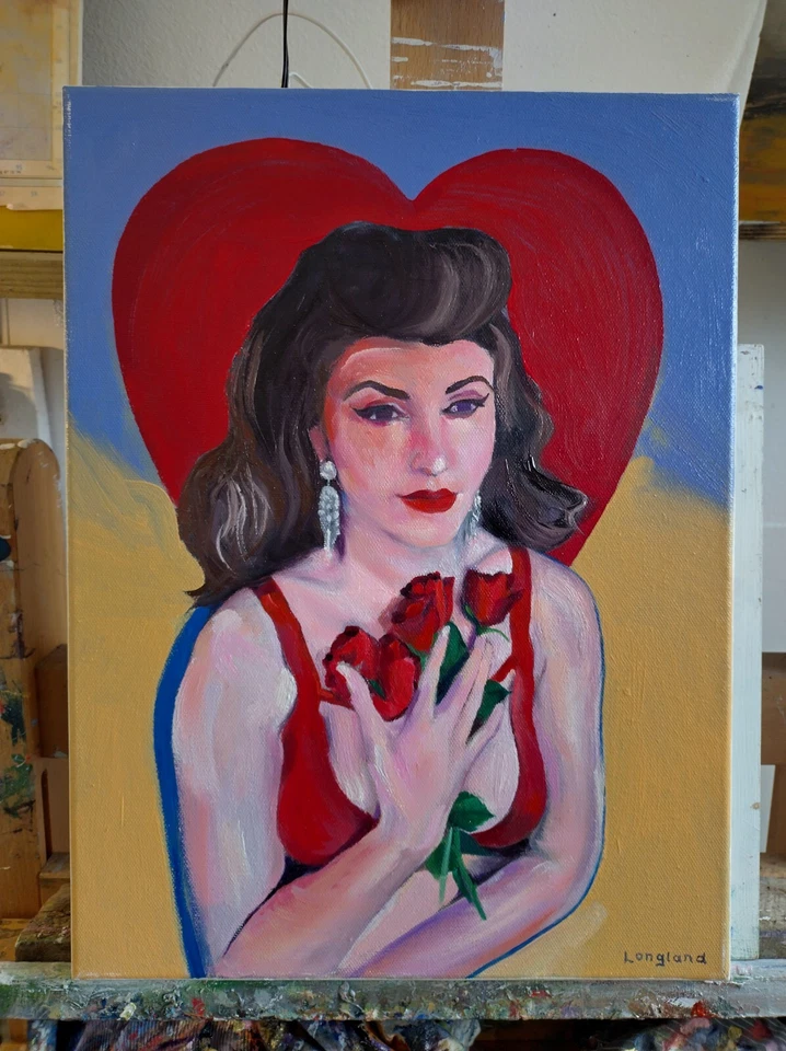 Genuine Oil Painting, Portrait of woman & roses,  ORIGINAL ART Signed — 第 2/2 张图片