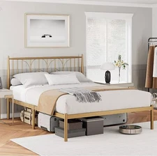 Bed Frame Full Queen Size Platform with Headboard Heavy Duty Metal Slat Supports