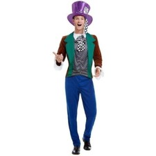 Mad Hatter Costume Adult Multi Coloured Jacket Trousers Hat