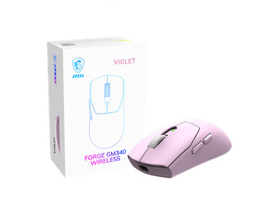 MSI FORGE GM340 Wireless Gaming Mouse - Violet, PixArt PAW3311 12K DPI, Tri-Mode