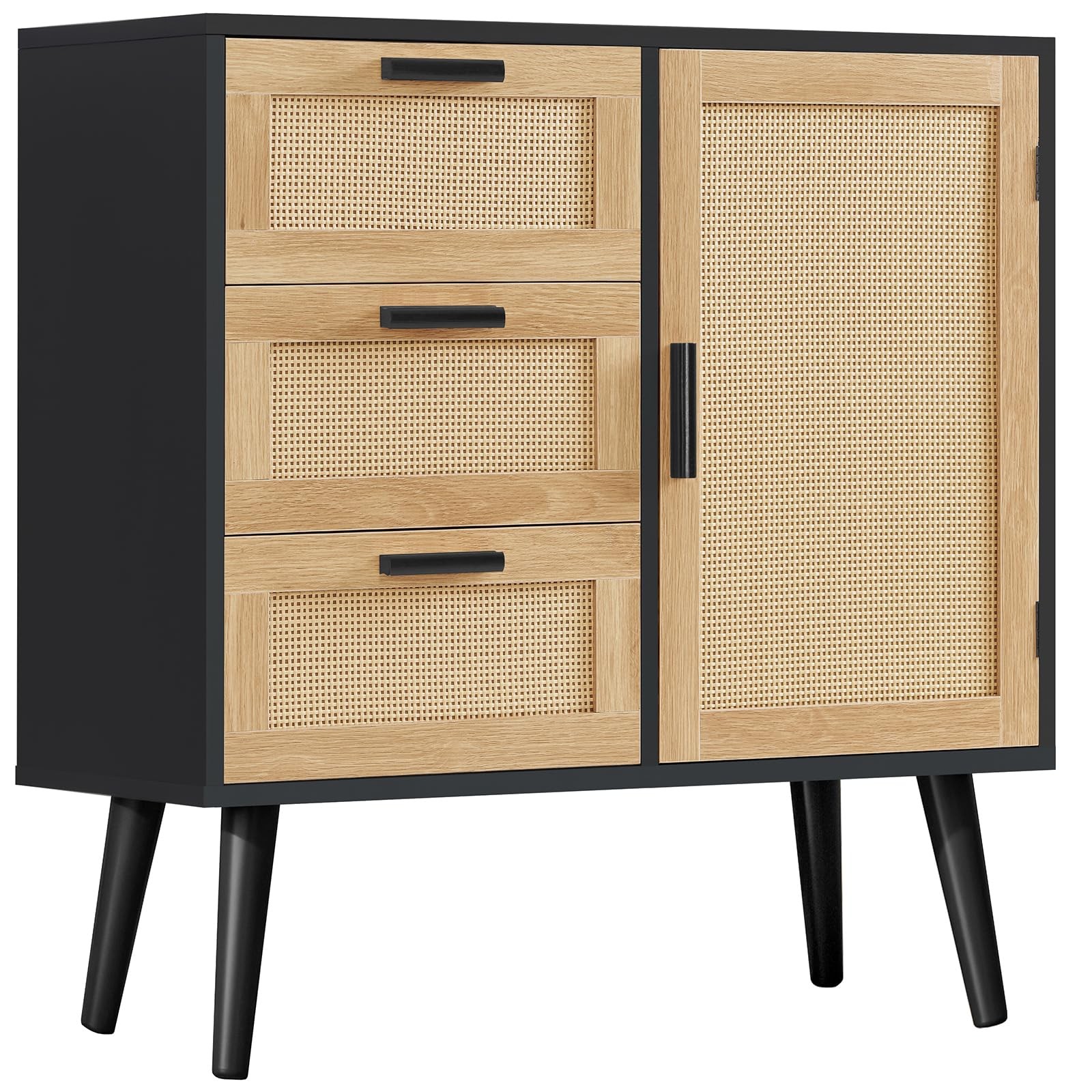 Iwell Storage Cabinet with Rattan Door and 3 Adjustable Drawers for Stylish Organization