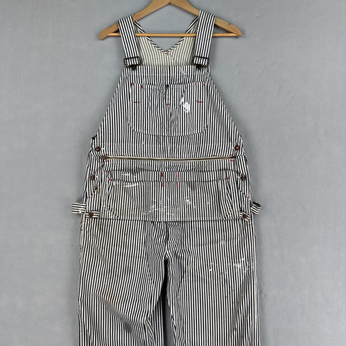 Vintage Big Mac Overalls Men 38x28 Hickory Stripe Denim Tool Belt