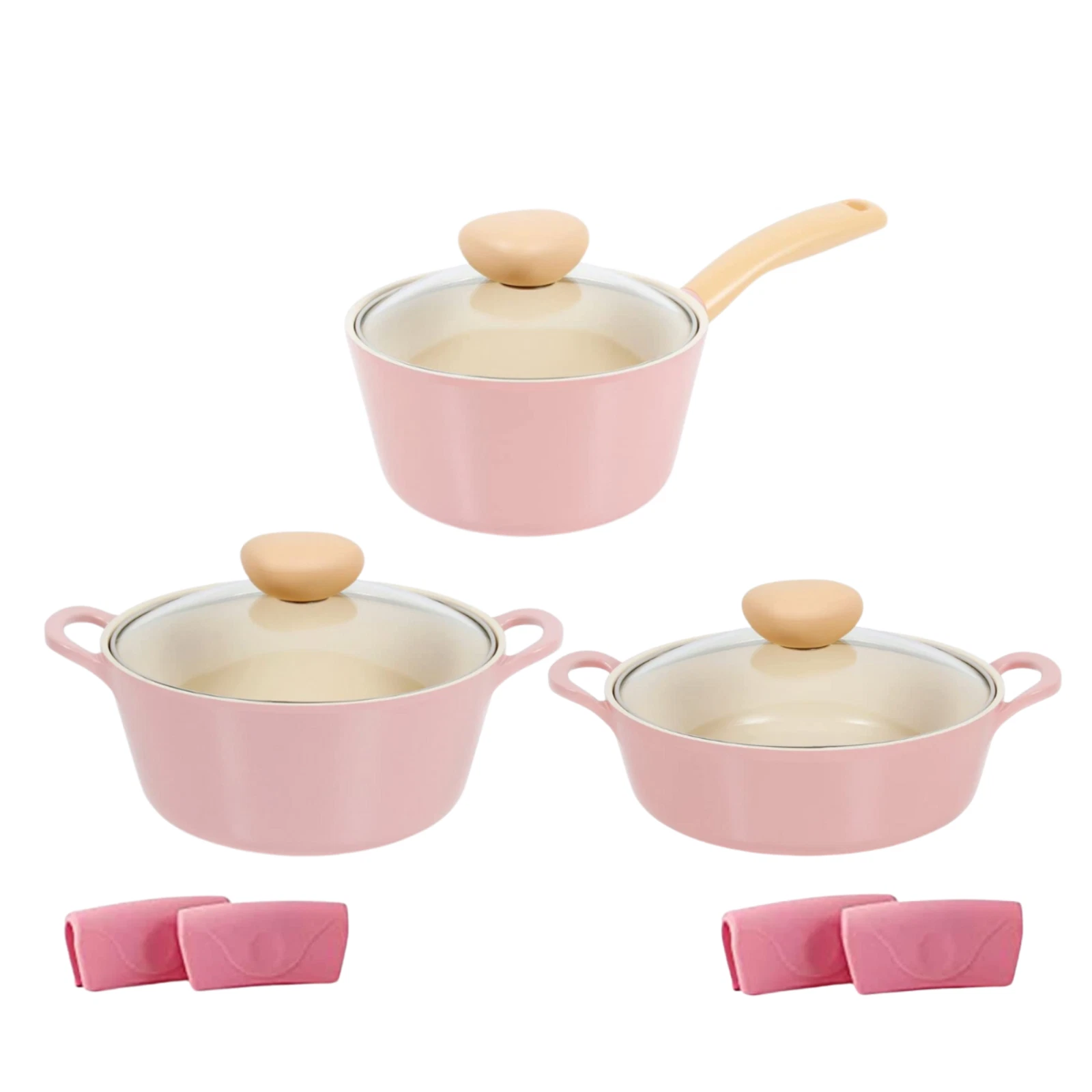 Neoflam 6pc Pot Set with Lid, Nonstick Ceramic Coating Stockpot Low Pot Saucepan