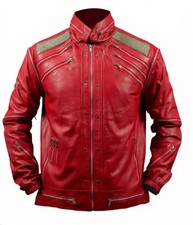 Michael Jackson Beat It Genuine Red Leather Jacket With Metal Mesh "MJ Beat it"