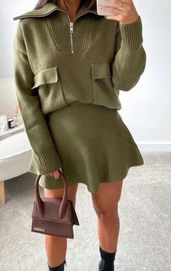 Zara Womens Olive Green Knit Mini Skirt Casual size M Sweater Skirt