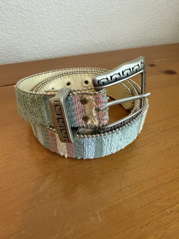 Cinturón Vintage Años 90 Elite Fresno Calif Pastel Colorido Tejido Tapiz Boho Talla-L Foto 2 de 4