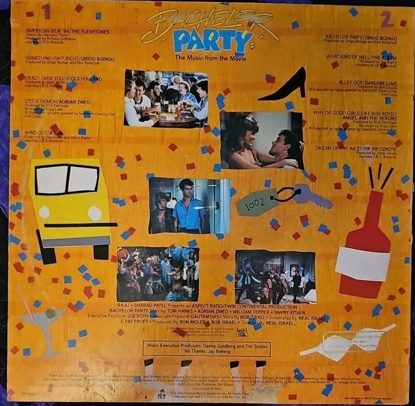 Bachelor Party soundtrack LP by Various Artists vinyl 1984 VG+ SP70047 I.R.S. - Image 2 of 2
