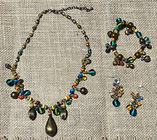 Multicolor Glass Beaded Necklace Bracelet Dangle Earrings Jewelry Set