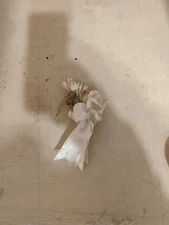 artificial flower wedding boutonnière or corsage featuring white roses, green...