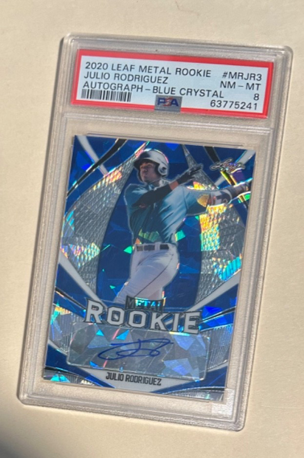 JULIO RODRIGUEZ SSP AUTO PSA 8 2020 METAL DRAFT ROOKIE BLUE CRYSTAL /12 MARINERS view 3