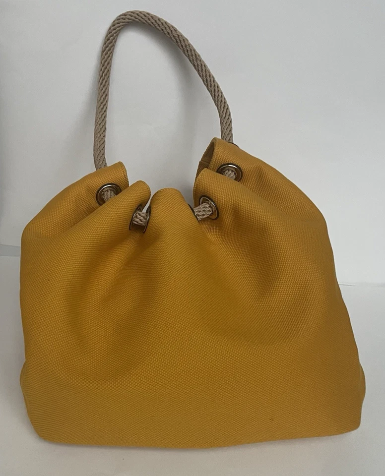 Bolso grande MICHAEL KORS Shopper de hombro hobo amarillo lona marrón ribete de cuero Foto 3 de 4