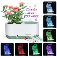 Self-Watering Plant Pot LED Note Board Acrylic Message Light Cat