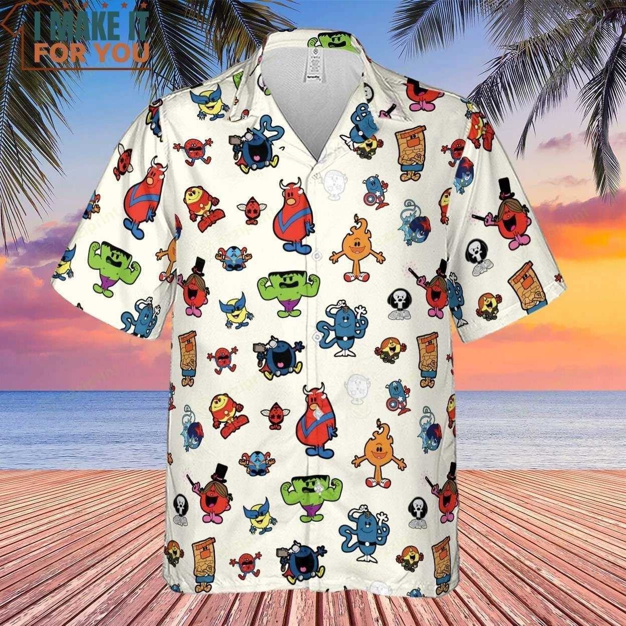 Marvel Characters And Mr Men Pattern Hawaiian Shirt
