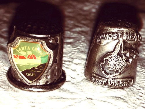 Vtg Pewter Thimbles Souvenir Santa Cruz California & West Virginia Travel