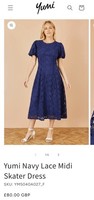 Yumi Navy Floral Lace Skater Dress Midi UK 14