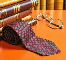 Vintage Brooks Brothers Black Label Geometric Medallion Burgundy Silk Neck Tie