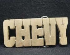 WD13145 GREAT VINTAGE 1970s CUT-OUT  CHEVY  AUTOMOTIVE SOLID BRASS BELT BUCKLE