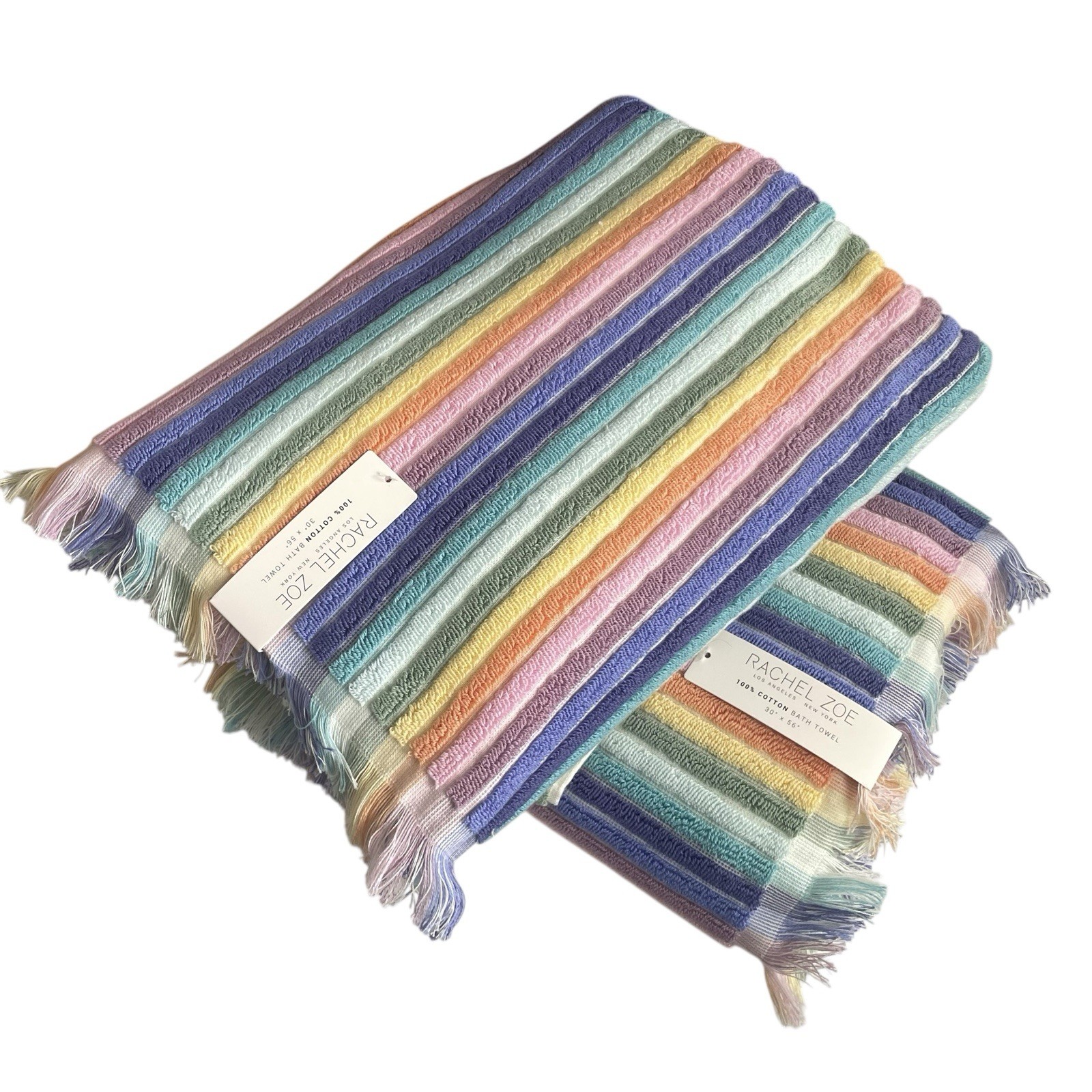 S Rainbow Pastel Striped With Fringe Cotton Set Of 2 New