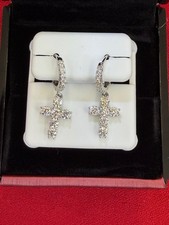 NEW Moissanite 925 Silver Hanging Cross Hoop ...