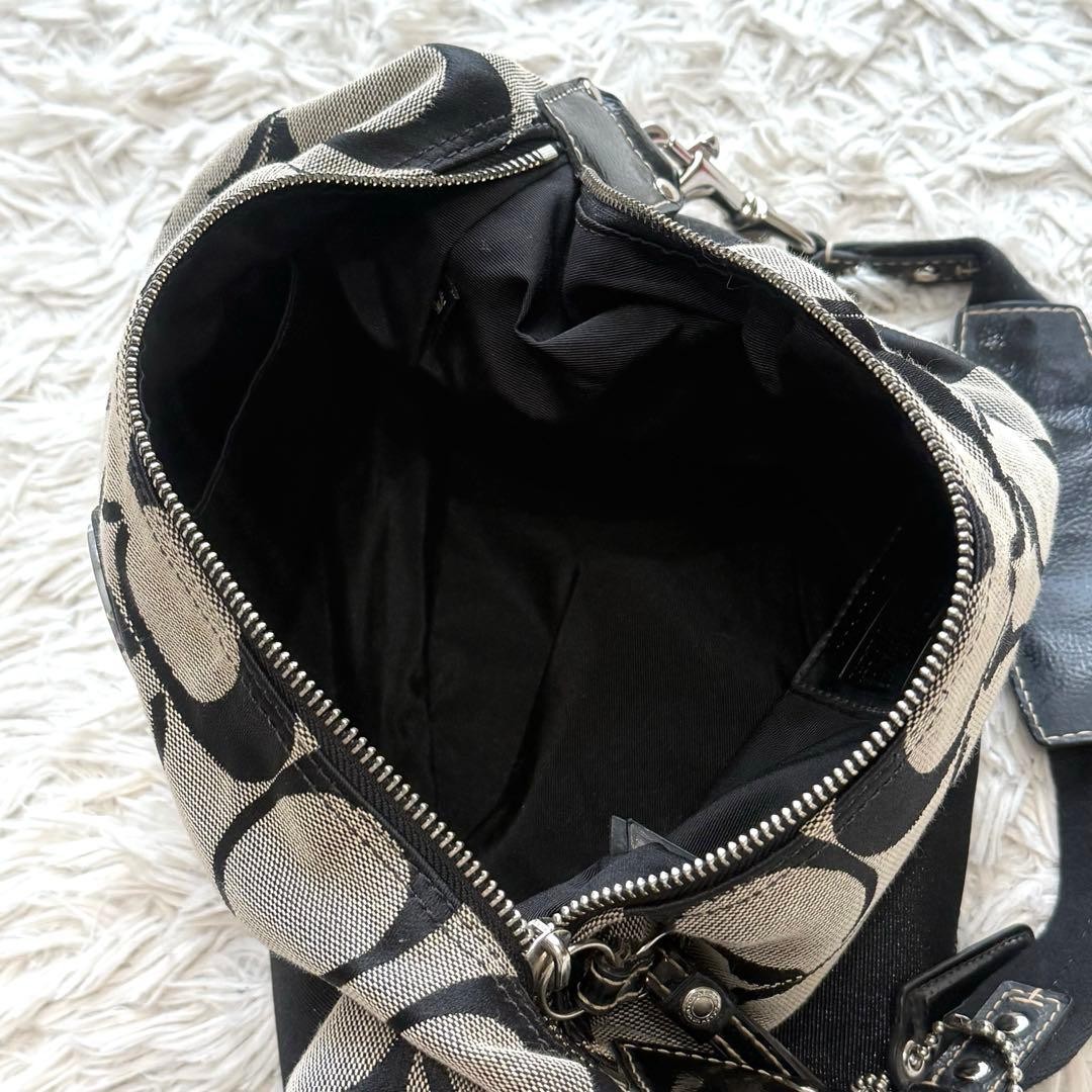 バッグ COACH Signature One Shoulder Bag Black COACH Signature One Shoulder Bag Black Gray Canvas Leather