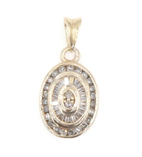 10KT Yellow Gold 0.60 ctw Round and Baguette Diamond Double Halo Oval Pendant - Picture 11 of 17