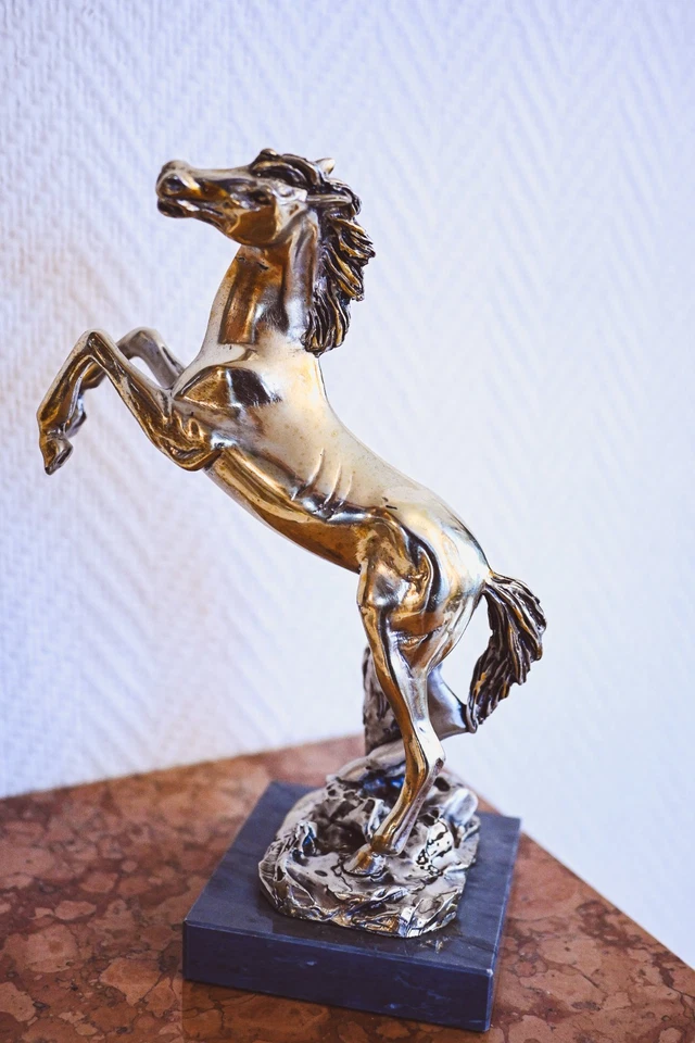 Cavallo Rampante Ottaviani - lamina argento - alto 25 - base marmo - Immagine 3 di 4