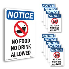 No Food No Drink Allowed OSHA Notice Sign Metal, Plastic, Decal - 5 or 10 Pack