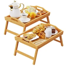 2 Pack Breakfast in Bed Tray for Eating, 16.92 x 12.6 Inch Bed Table Tray wit...