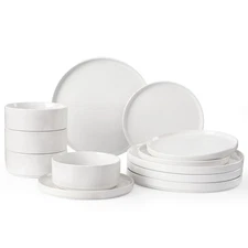 Famiware Nebula 12-Piece Dinnerware Set Plates Bowls for 4 White Kitchenware
