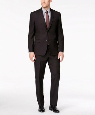 Marc New York Mens Modern-fit 2-Pc Suit 42L / 35Wx33L Black Solid Stretch E11163