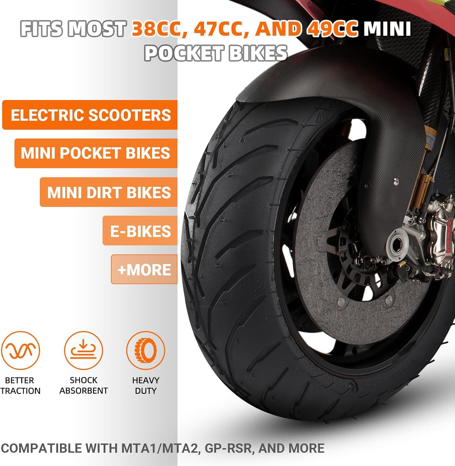 (1 Set) Universal Replacement Rear 110/50-6.5 Tire and Tube Set - Fits Most 38Cc