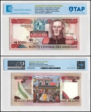 Uruguay 5000 Nuevos Pesos, 1983 ND, P-65a.2, UNC, Series B, Authenticated