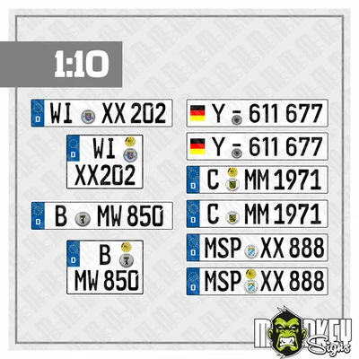 MG Placas de matrícula 1:10 pegatinas de modelismo - Juego de 5 pares de matrículas - RC Cars