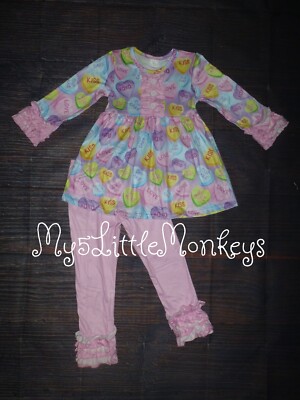 NEW Boutique Valentine's Day Conversation Hearts Tunic Leggings Girls Outfit