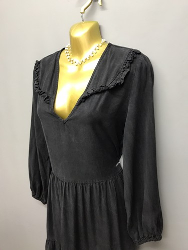 ZARA Black Retro Layered Smock Peasant Dress Small Lyocell - Picture 3 of 12