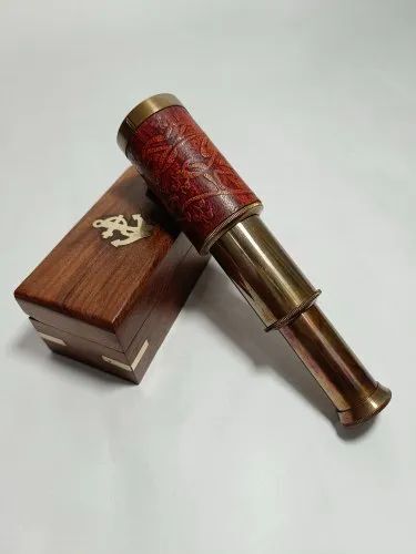 6" Antique Brass Mini Telescope With Wooden Box Maritime Navy Sailor X-mas Gift - Photo 1 sur 3