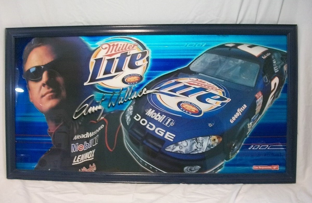 NASCAR Rusty Wallace Miller Lite Beer Large Mirrored Sign, 2004