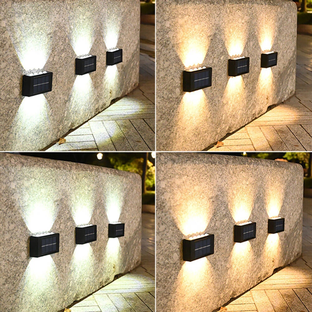 2 4 6PCS Solar Wall Lights Up Down Lamp Garden Outdoor Fence Decor Waterproof