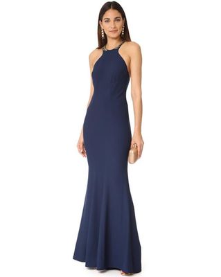 blue halter gown