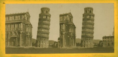 Antike stereoskopische Fotokarte Der Schiefe Turm von Pisa Italien
