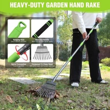 WORKPRO Heavy Duty Metal Leaf Rakes 11 Steel Tines w/72" Adjustable Long Handle