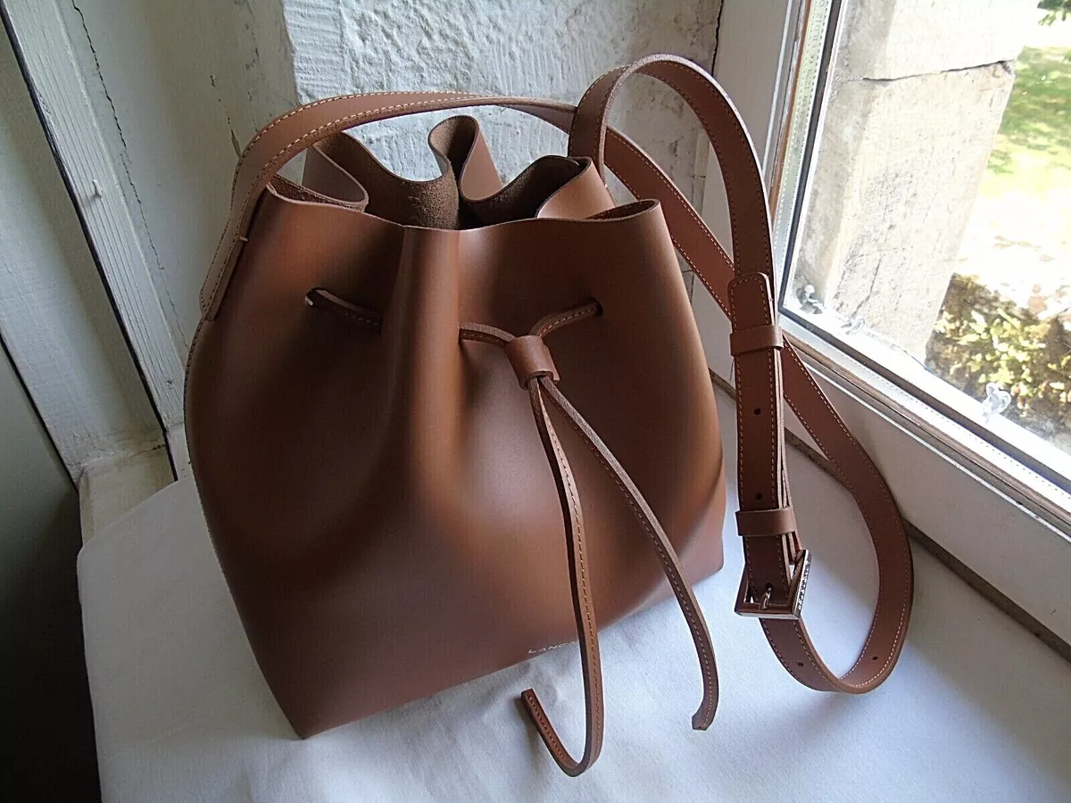 French women's bag made in France Lancaster leather bucket bag color camel