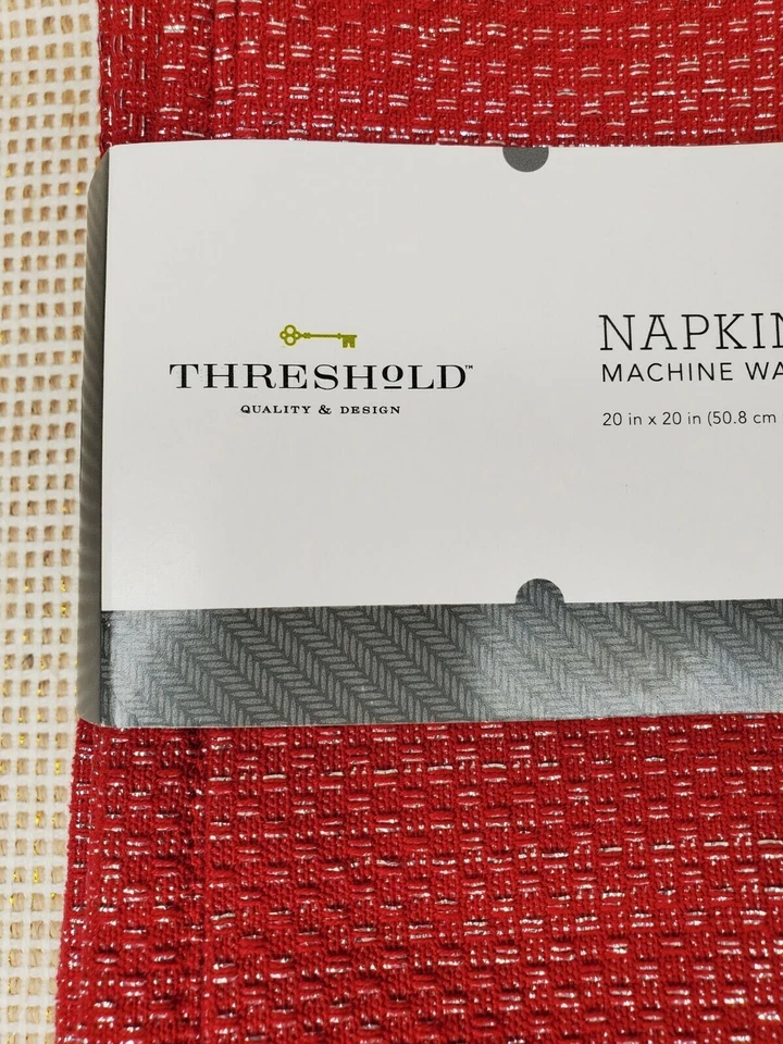 Threshold Set Of 4 Washable Fabric Napkins Ruby Red & Silver 20" X 20" - Image 2 of 4